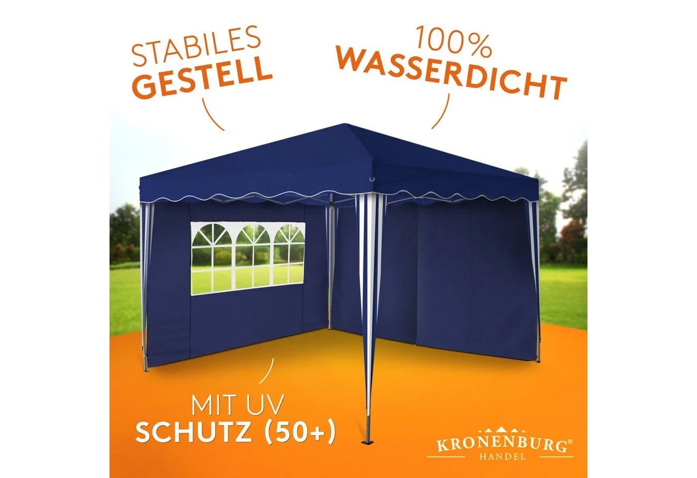 Kronenburg Faltpavillon 3x3 m Blau Wasserdicht mit Seitenteilen - Bild 4