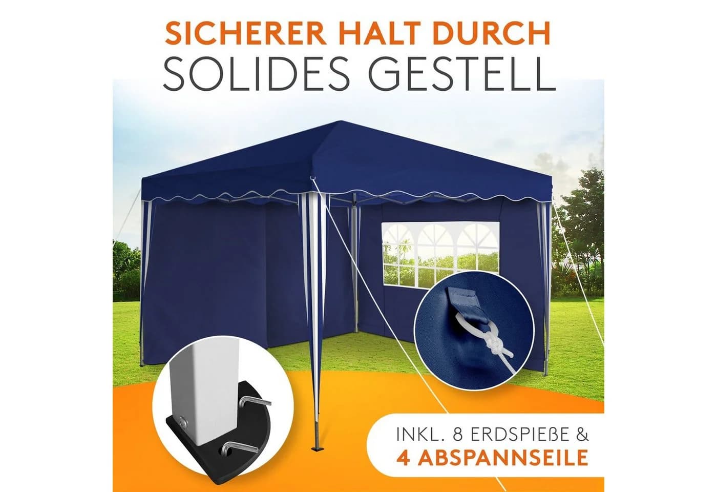 Kronenburg Faltpavillon 3x3 m Blau Wasserdicht mit Seitenteilen - Bild 5