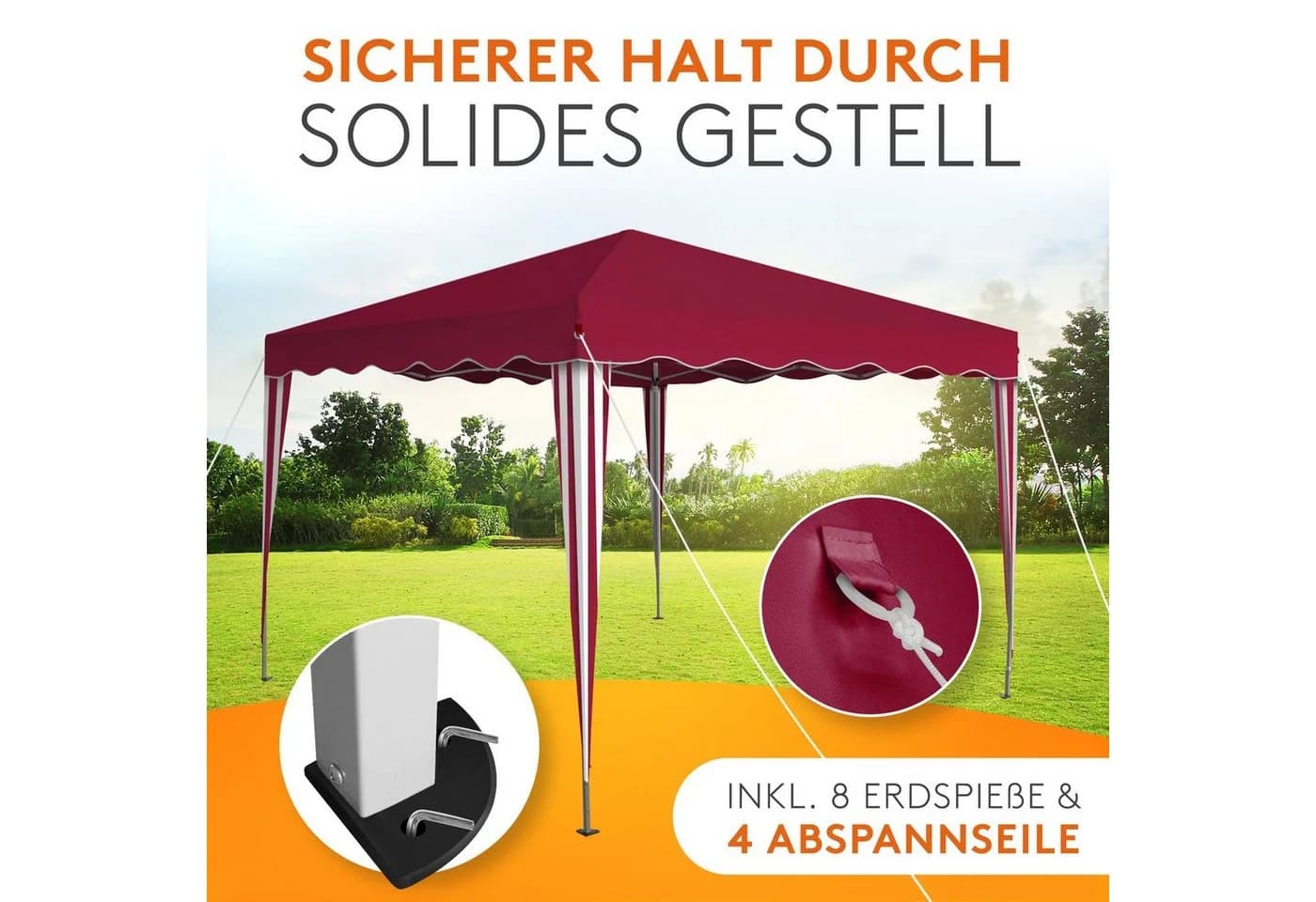 Kronenburg Faltpavillon 3x3 m Rot - Wasserdicht & UV-Schutz - Bild 5