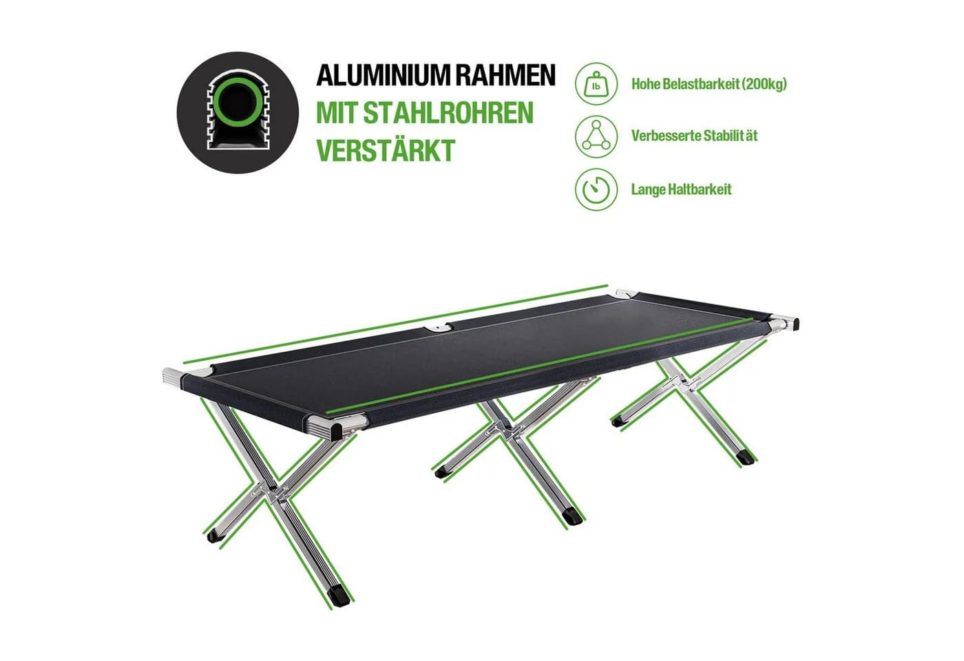 Kronenburg Faltbett XXL Campingbett klappbar Schwarz