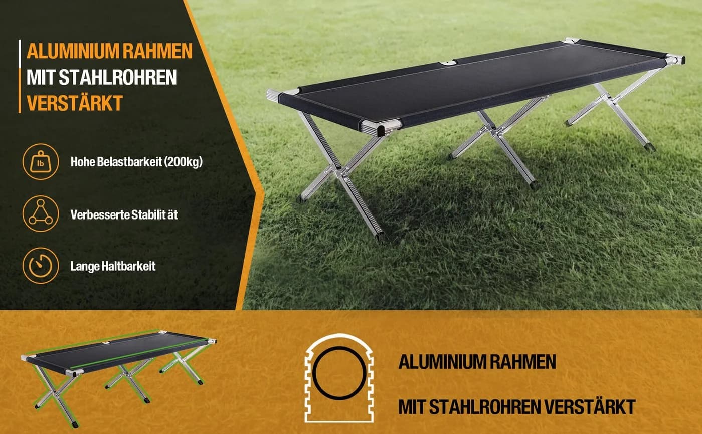 Kronenburg Faltbett XXL Campingbett klappbar Schwarz - Bild 3