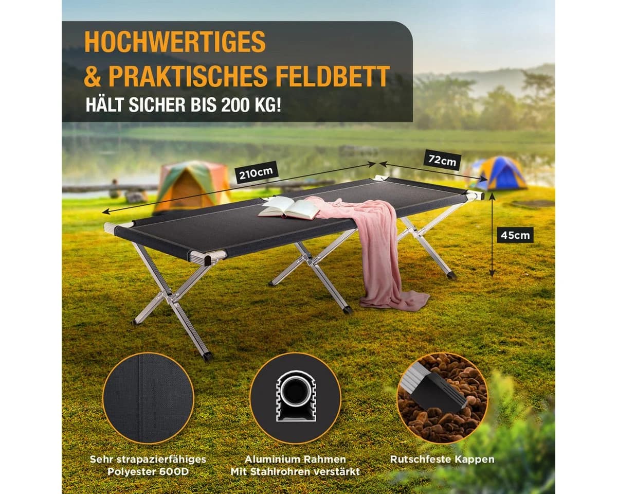 Kronenburg Faltbett XXL Campingbett klappbar Schwarz - Bild 4