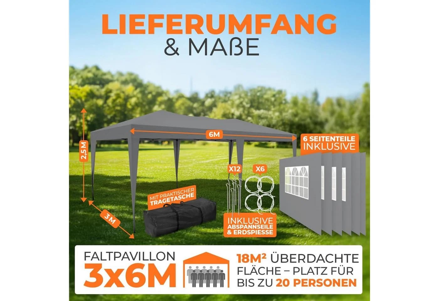 Kronenburg Partyzelt 3x6m wasserdicht Gartenpavillon
