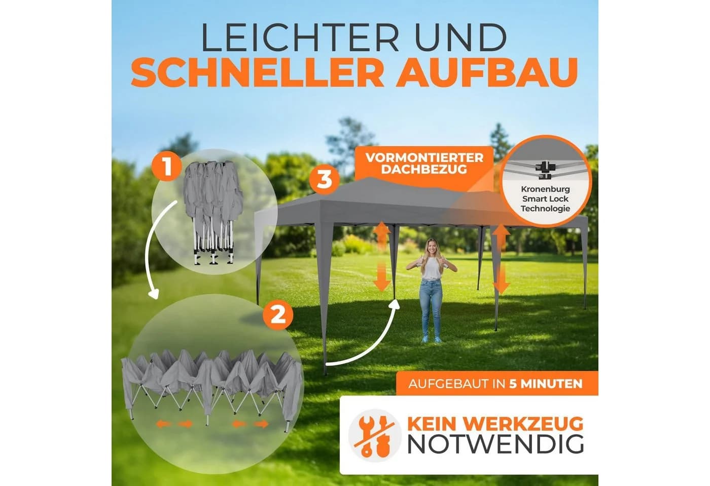 Kronenburg Partyzelt 3x6m wasserdicht Gartenpavillon - Bild 4