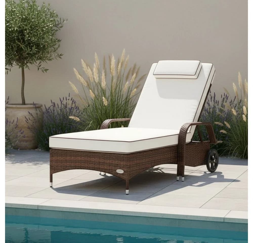 RS Trade Gartenliege Imola Poly Rattan Braun mit verstellbarer Rückenlehne