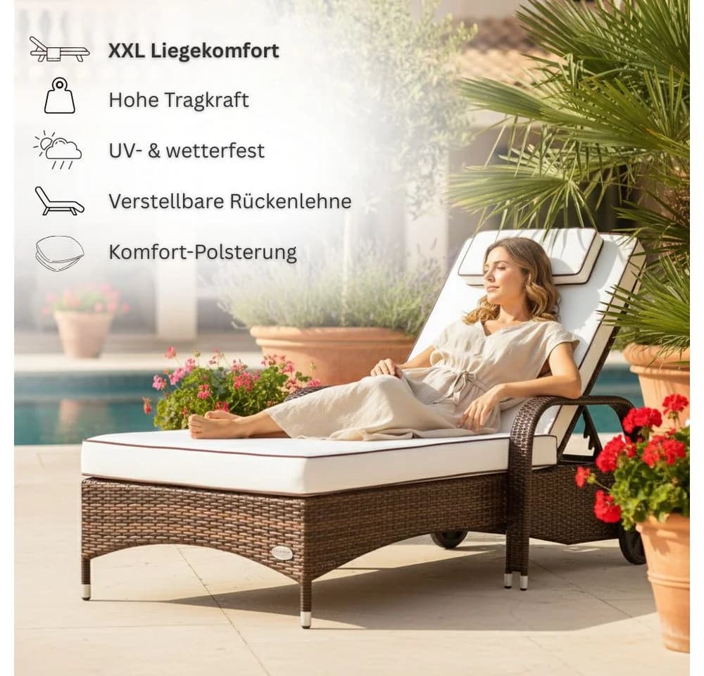 RS Trade Gartenliege Imola Poly Rattan Braun mit verstellbarer Rückenlehne - Bild 3