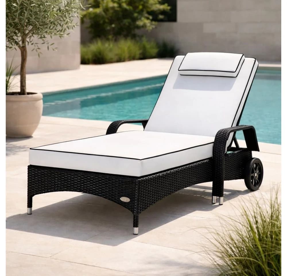 RS Trade Gartenliege Sonnenliege Imola Poly Rattan Schwarz