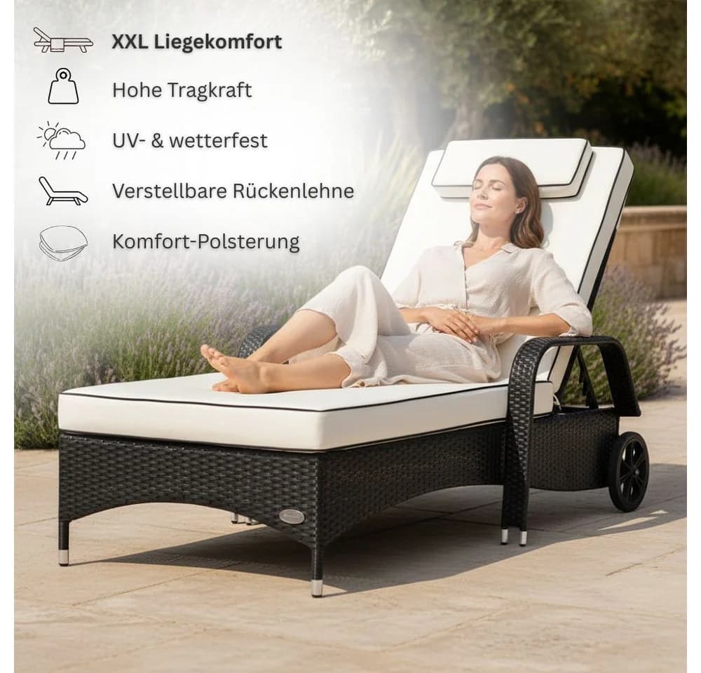RS Trade Gartenliege Sonnenliege Imola Poly Rattan Schwarz - Bild 3