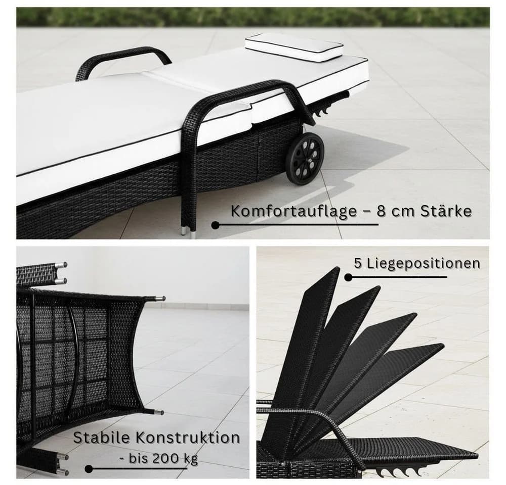 RS Trade Gartenliege Sonnenliege Imola Poly Rattan Schwarz - Bild 5