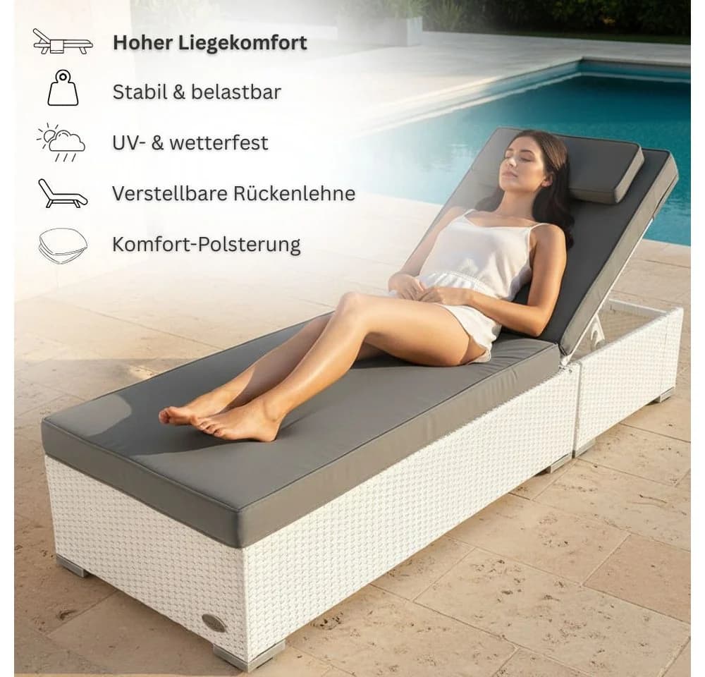 RS Trade Gartenliege Palermo Weiß Poly Rattan mit Auflage - Bild 3