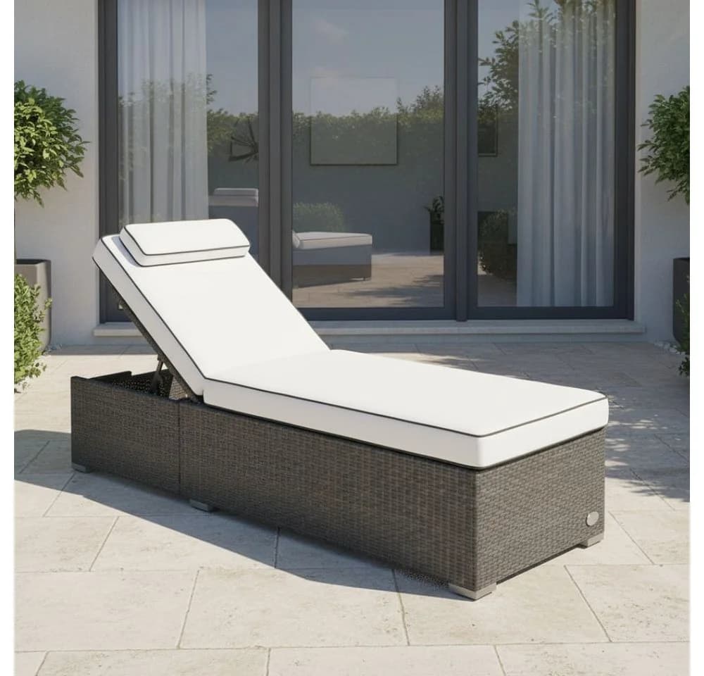 RS Trade Gartenliege Verona High Silber/Grau Poly Rattan