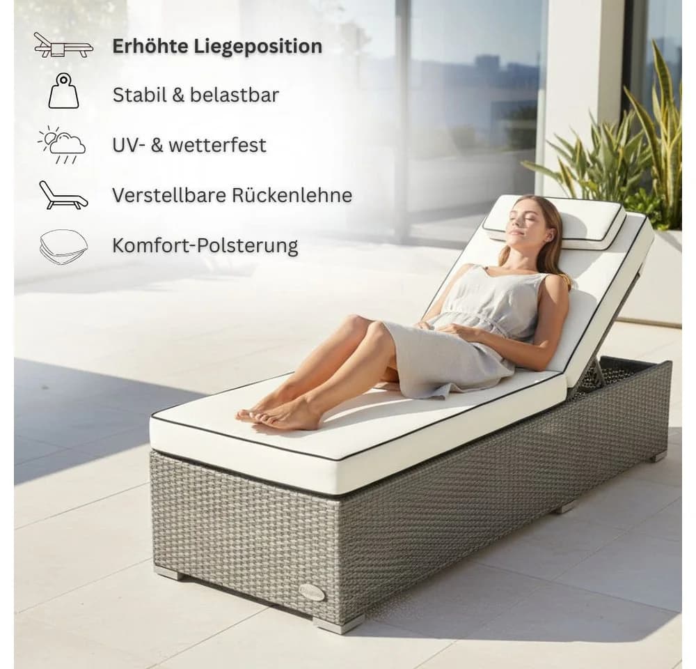 RS Trade Gartenliege Verona High Silber/Grau Poly Rattan - Bild 3