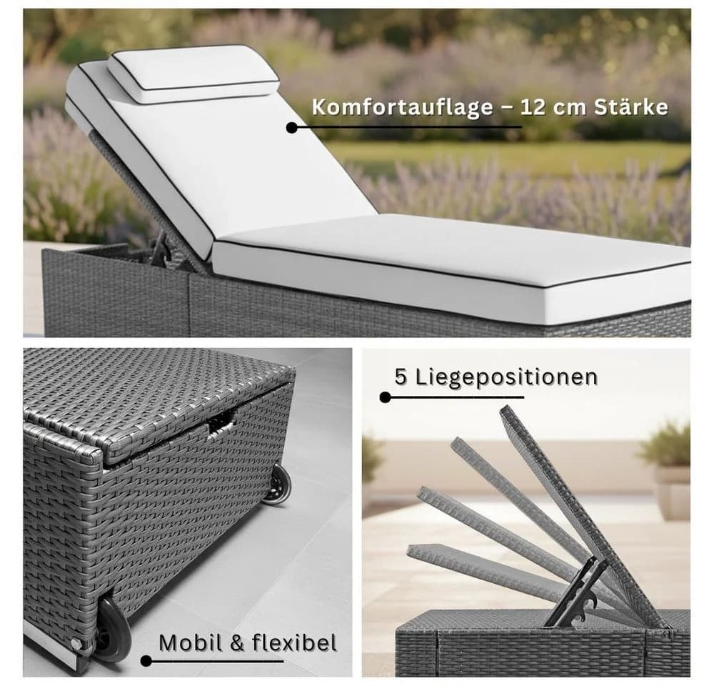 RS Trade Gartenliege Verona High Silber/Grau Poly Rattan - Bild 5