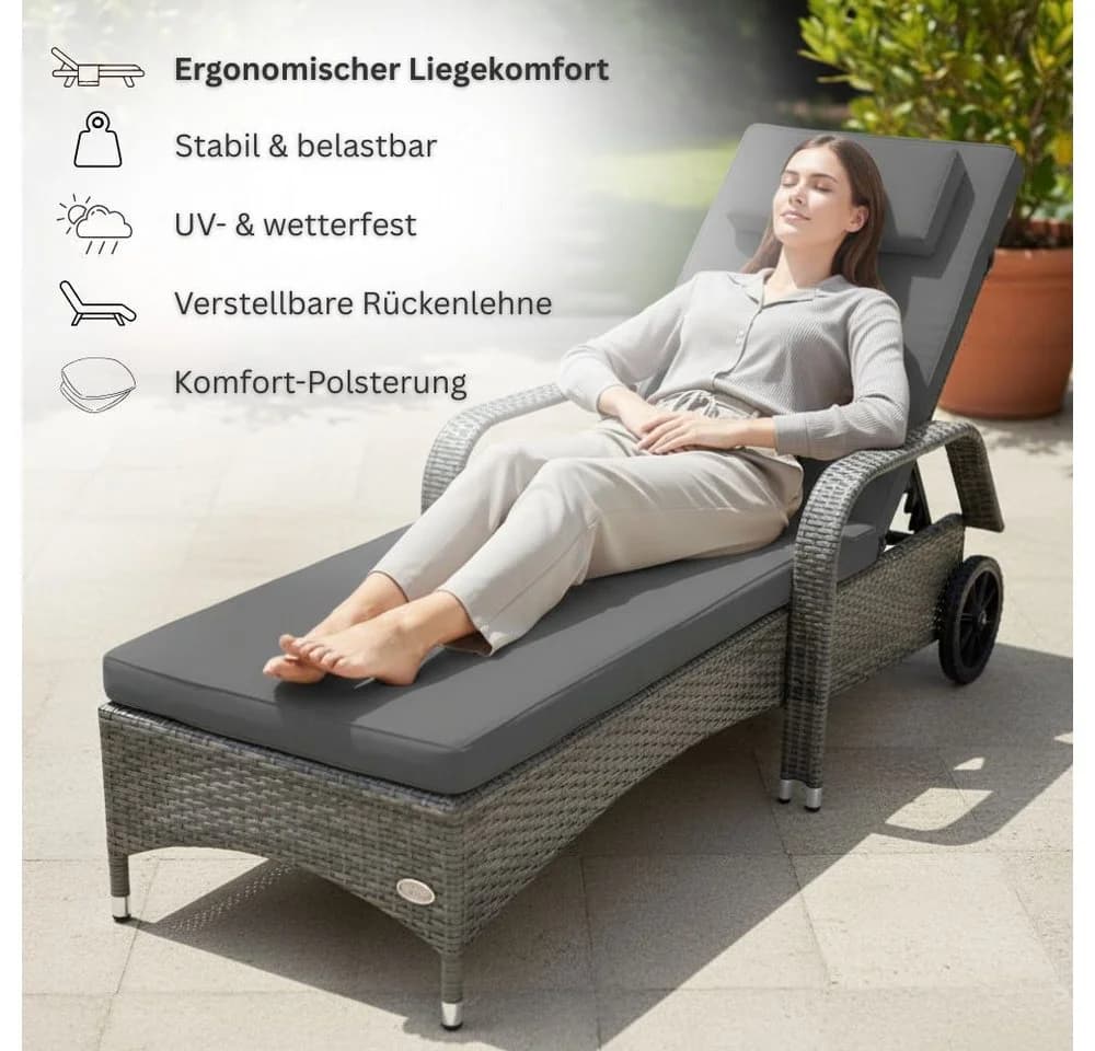 RS Trade Gartenliege Toscana Silber/Grau Poly Rattan - Bild 3