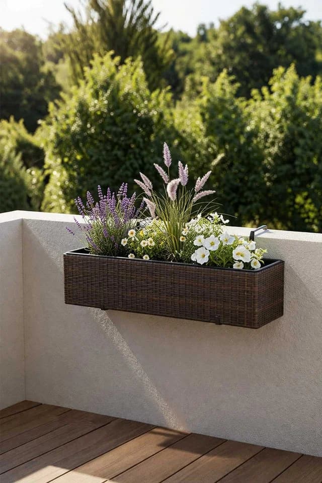 VIVANNO Balkonkasten Polyrattan Bicolor Braun