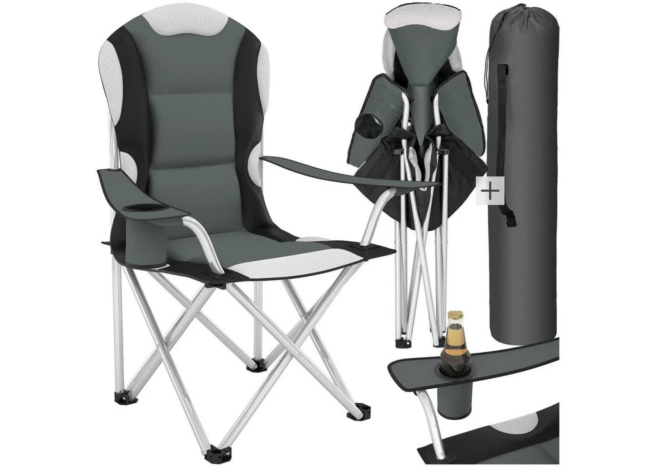 tectake Campingstuhl Grau Gepolstert mit Getränkehalter und Tragetasche - Bild 2