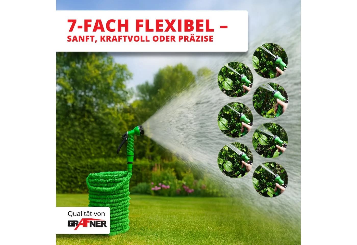 Grafner Flexibler Gartenschlauch Grün Dehnbar mit Multifunktionsbrause - Bild 4