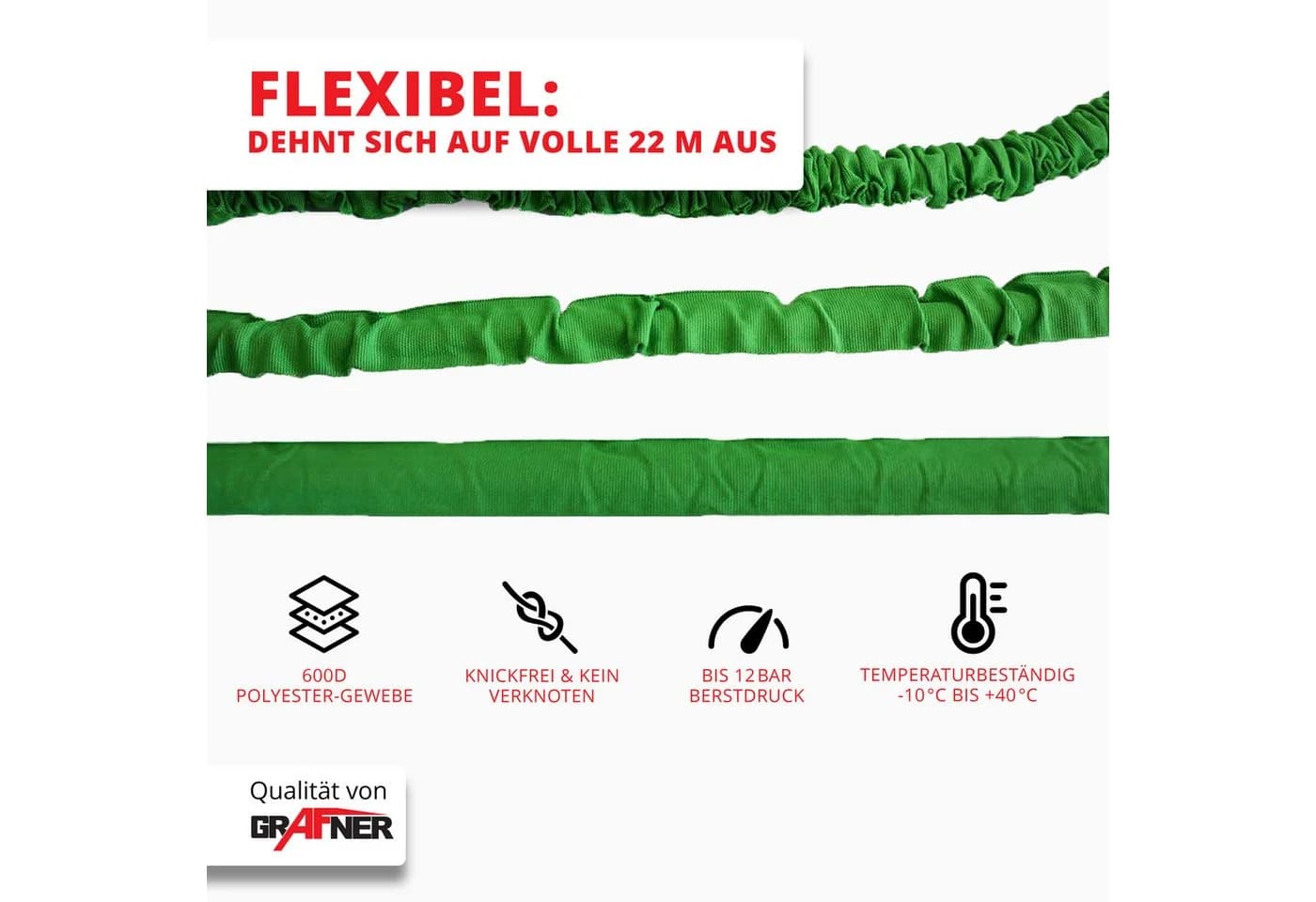 Grafner Flexibler Gartenschlauch Grün Dehnbar mit Multifunktionsbrause - Bild 5
