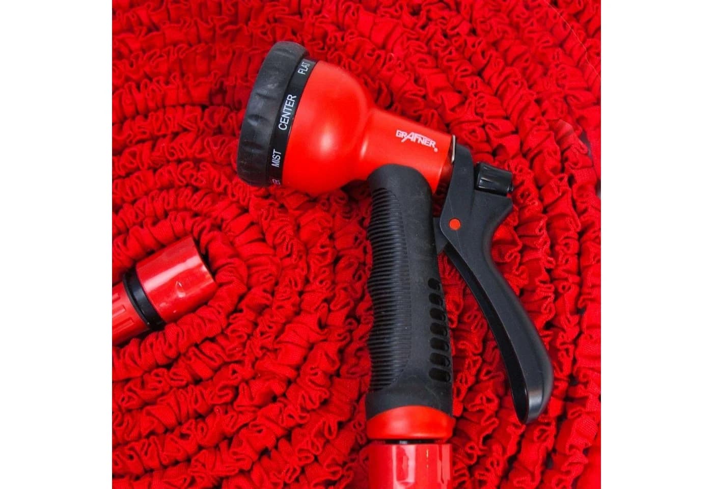 Grafner Dehnbarer Gartenschlauch 30m Rot mit Multifunktionsbrause