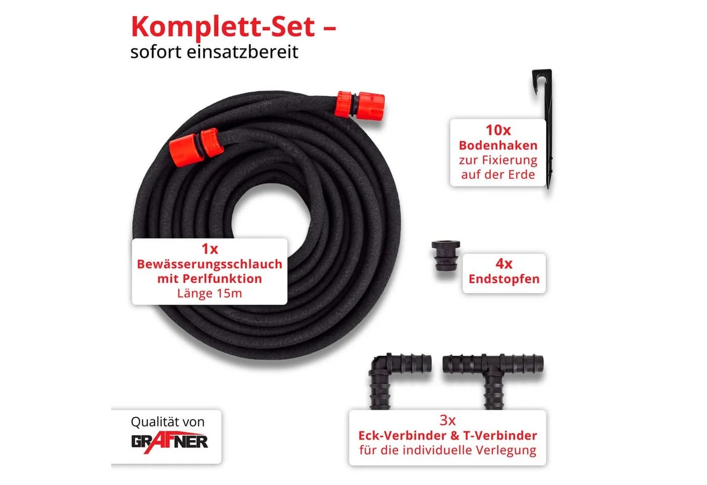 Grafner Perlschlauch 15m Set Schwarz mit Adapter