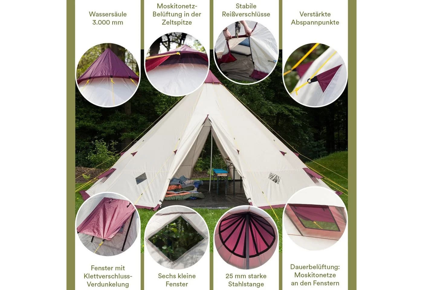 Skandika Tipi-Zelt Kota 550 Beige 12 Personen - Bild 5