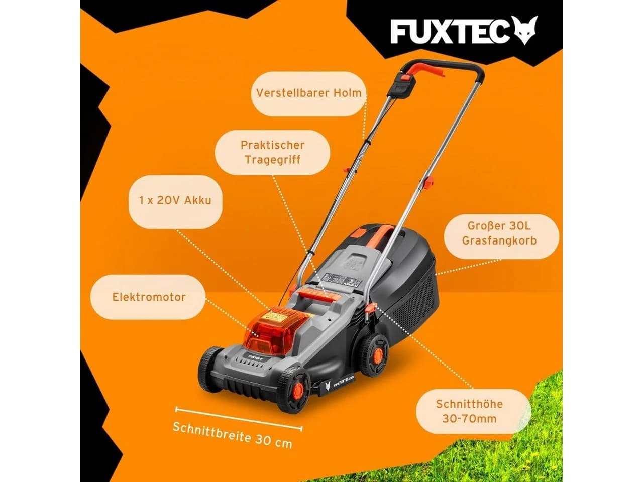 FUXTEC Akkurasenmäher 20V 30cm Schnittbreite Schwarz - Bild 5
