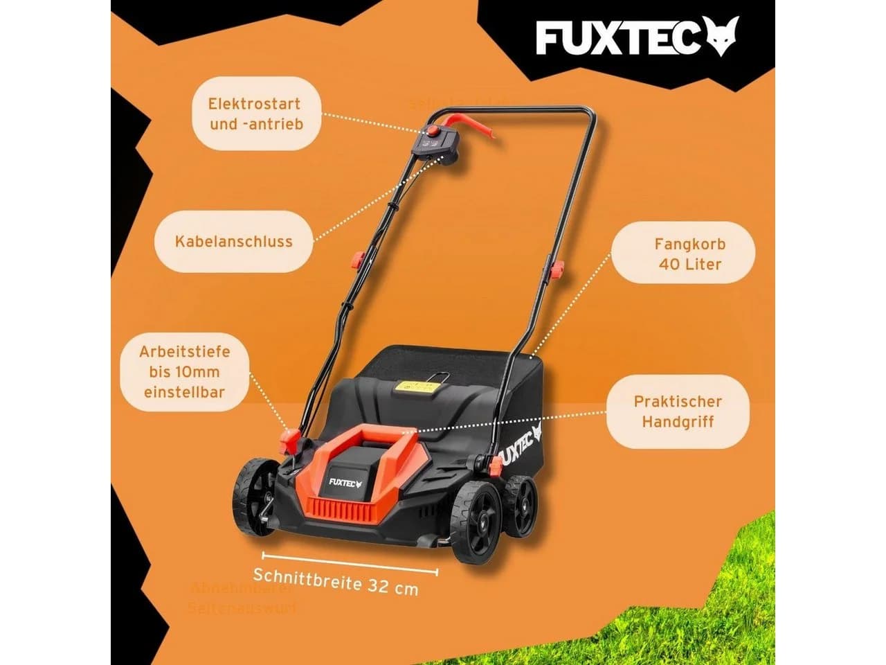 FUXTEC Elektro-Vertikutierer FX-EV320ECO 32 cm Arbeitsbreite 1300W Motor - Bild 5