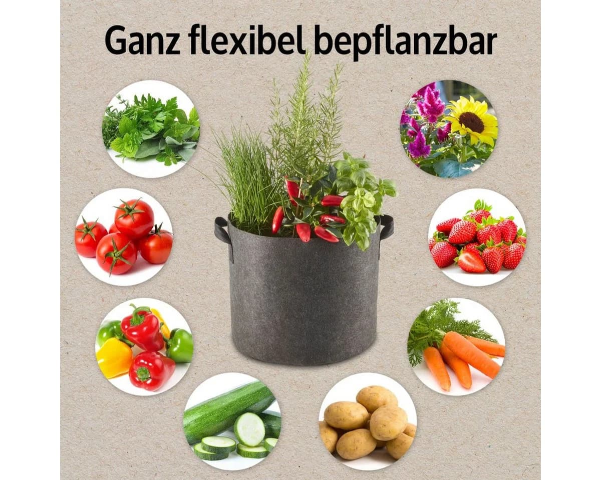 Zooprinz Pflanztaschen 3er Set 30L 60L Vliesstoff UV-beständig