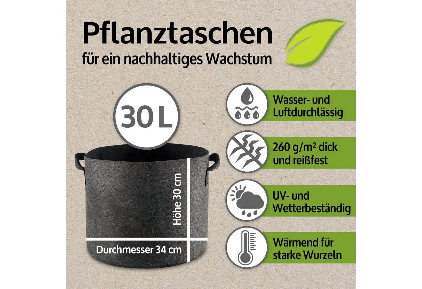 Zooprinz Pflanztaschen 30L & 60L Vliesstoff UV-beständig - Bild 3