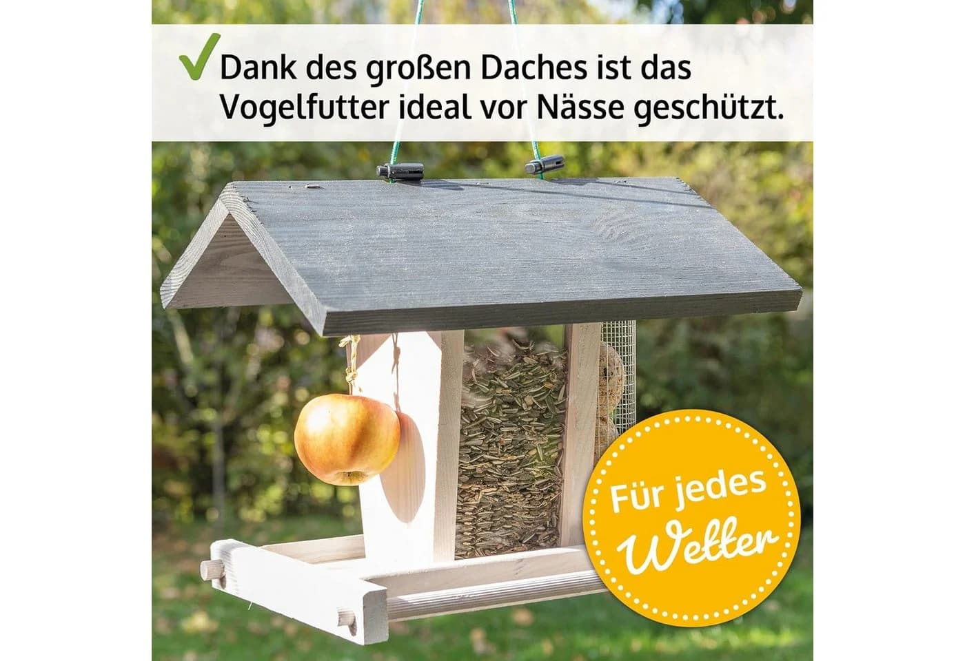 Zooprinz Vogelhaus Bird Kitchen mit Sitzstangen, Schutzdach, Seil für Wildvögel, Plexiglasscheiben, wetterfestes Vollholz