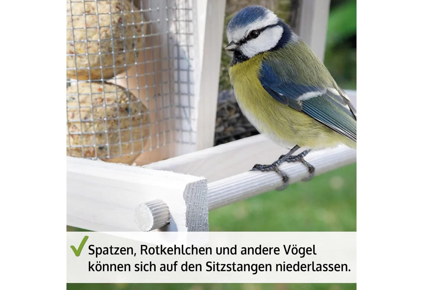 Zooprinz Vogelhaus Bird Kitchen mit Sitzstangen, Schutzdach, Seil für Wildvögel, Plexiglasscheiben, wetterfestes Vollholz - Bild 3