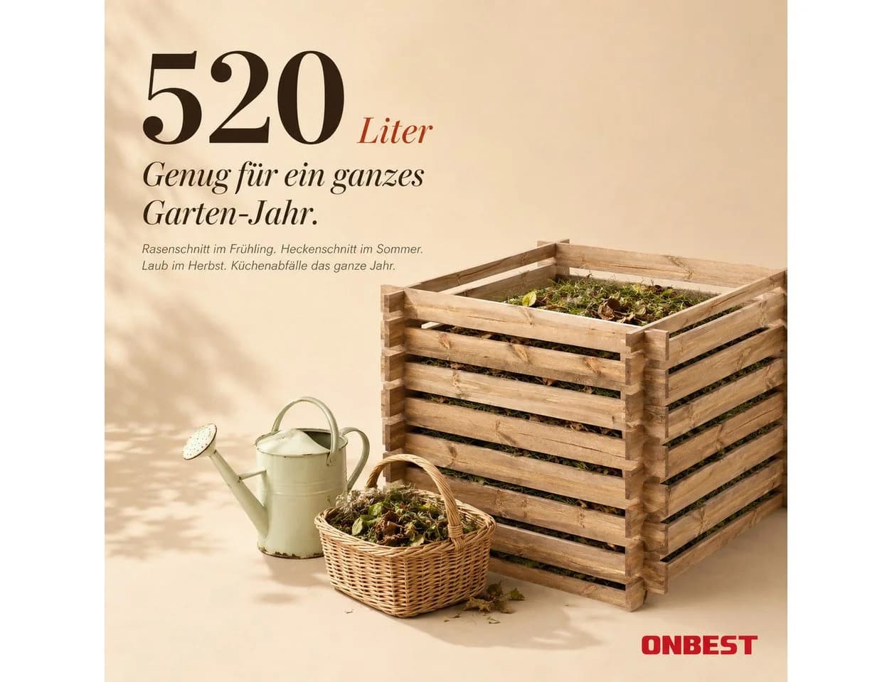 ONBEST Holzkomposter 520L FSC-Holz Stecksystem Braun - Bild 3