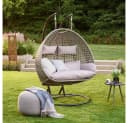 HOME DELUXE Hängesessel TWIN Polyrattan Grau/Schwarz mit Gestell Bild 1