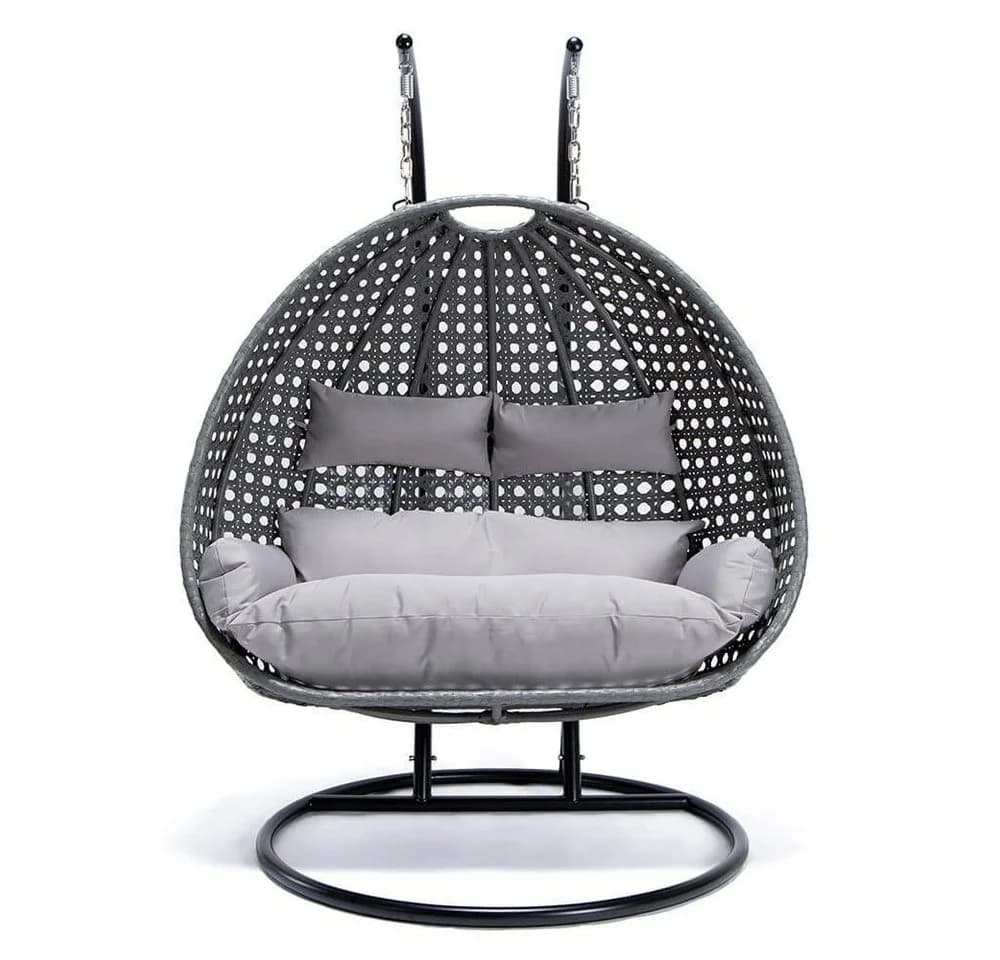 HOME DELUXE Hängesessel TWIN Polyrattan Grau/Schwarz mit Gestell - Bild 2