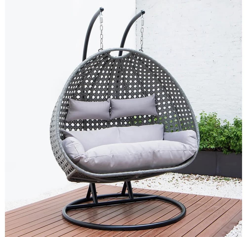 HOME DELUXE Hängesessel TWIN Polyrattan Grau/Schwarz mit Gestell - Bild 4