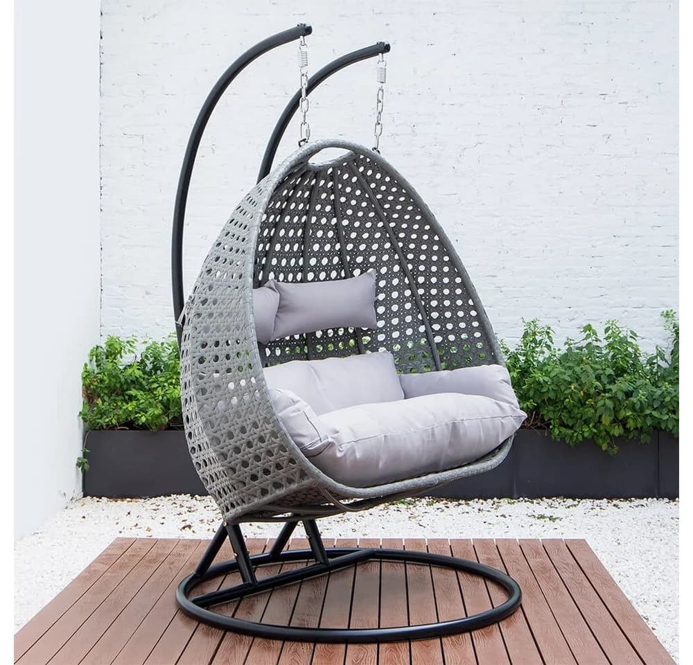 HOME DELUXE Hängesessel TWIN Polyrattan Grau/Schwarz mit Gestell - Bild 5