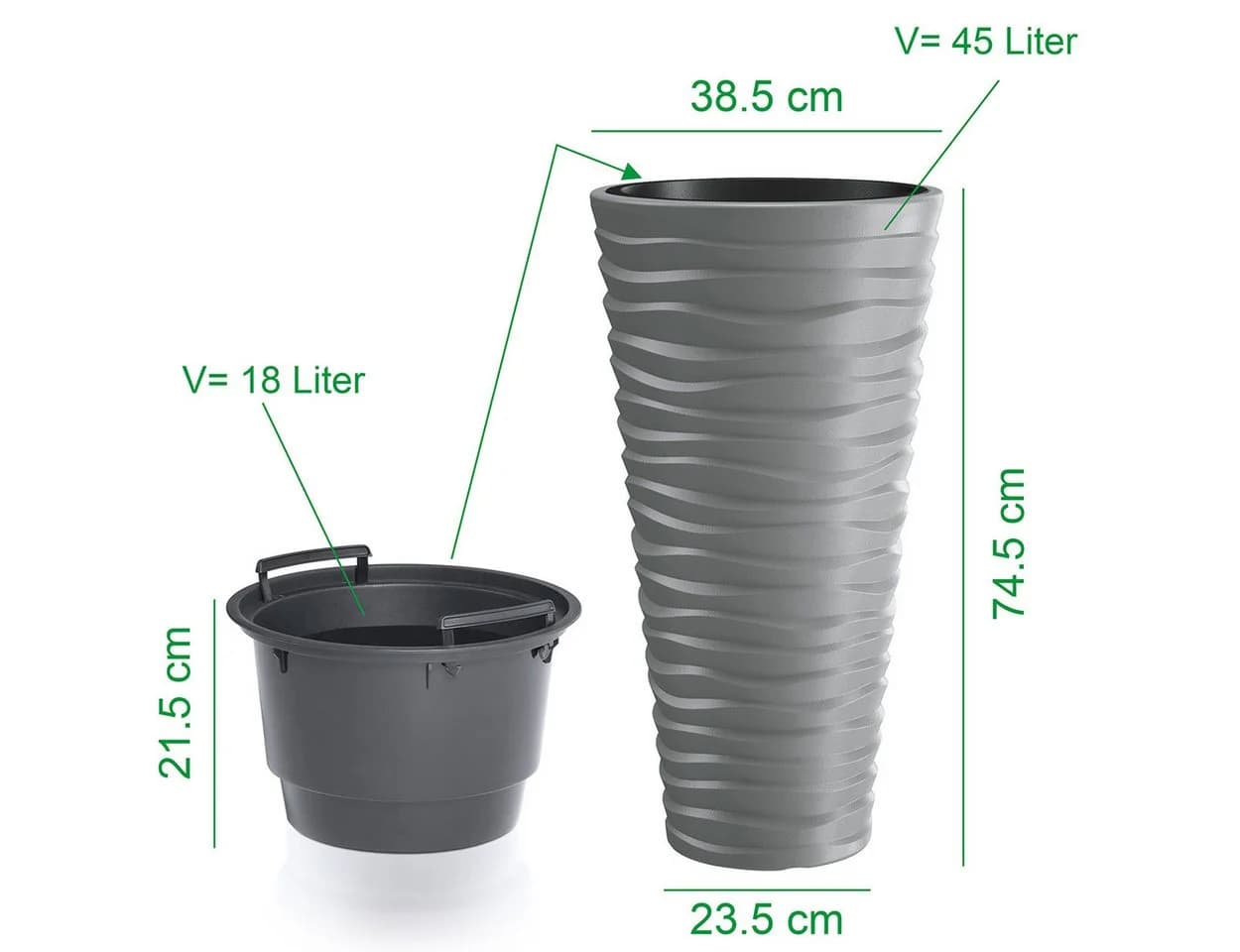 KAGM Pflanzkübel Grau Wellen-Design 3D-Effekt Kunststoff