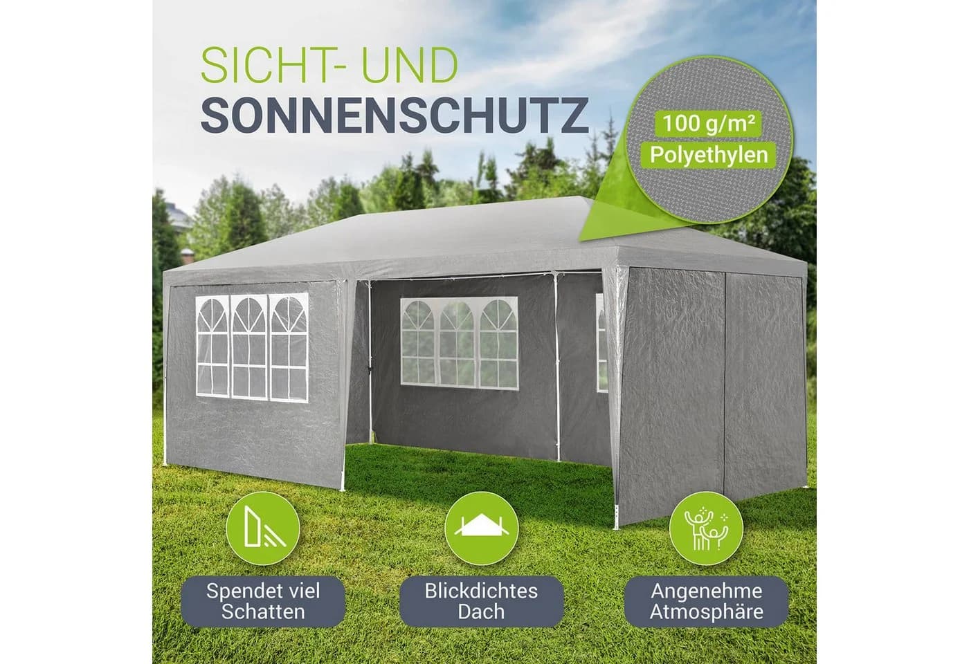 Juskys Partyzelt 3x6m Anthrazit mit 6 Seitenteilen - Bild 4