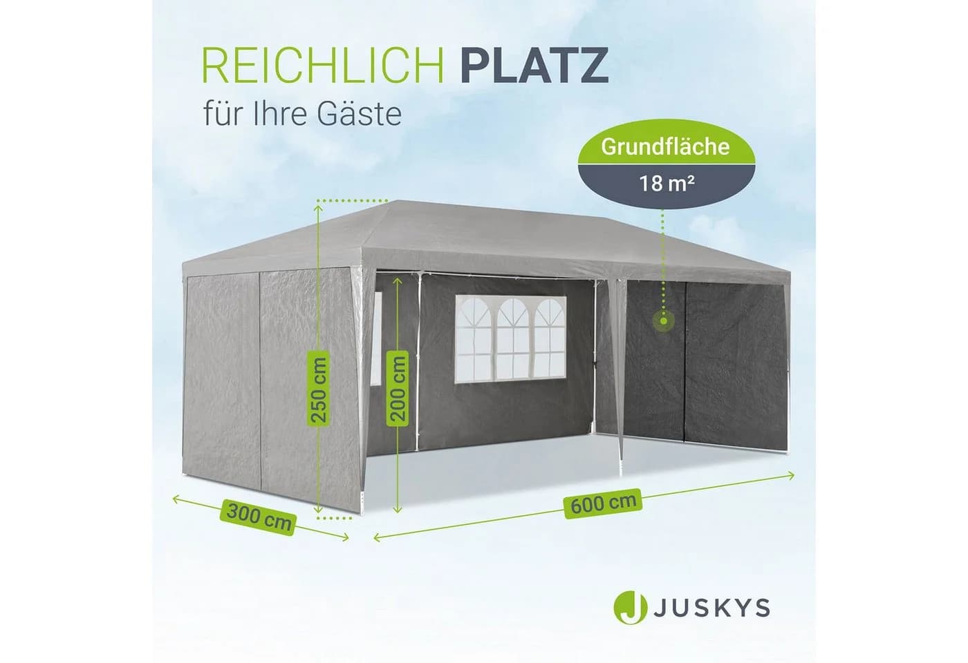 Juskys Partyzelt 3x6m Anthrazit mit 6 Seitenteilen - Bild 5
