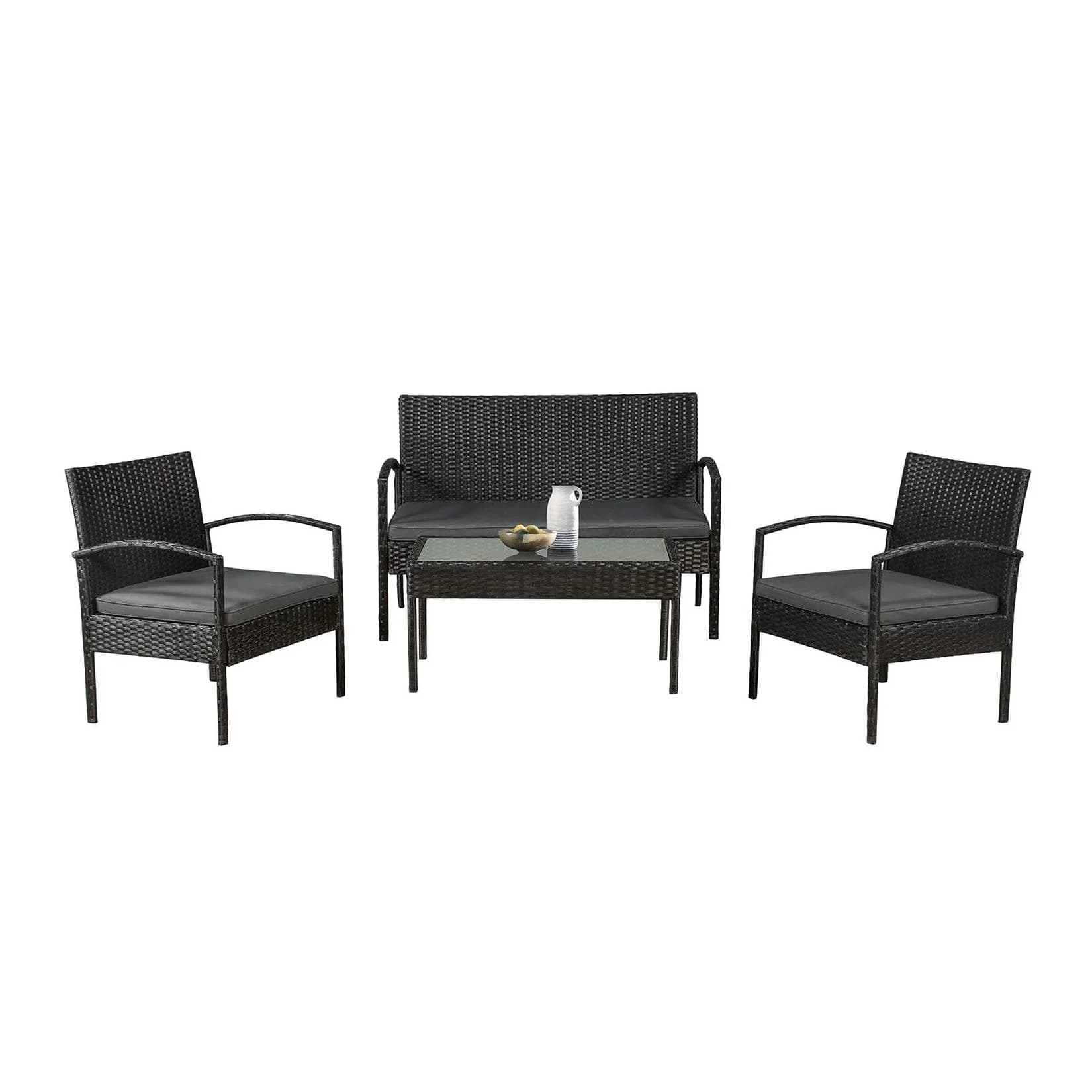 Juskys Gartenlounge-Set Trinidad 4-tlg. Schwarz/Grau Polyrattan