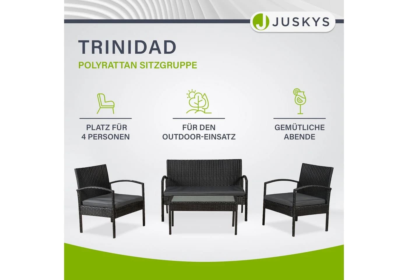 Juskys Gartenlounge-Set Trinidad 4-tlg. Schwarz/Grau Polyrattan - Bild 2