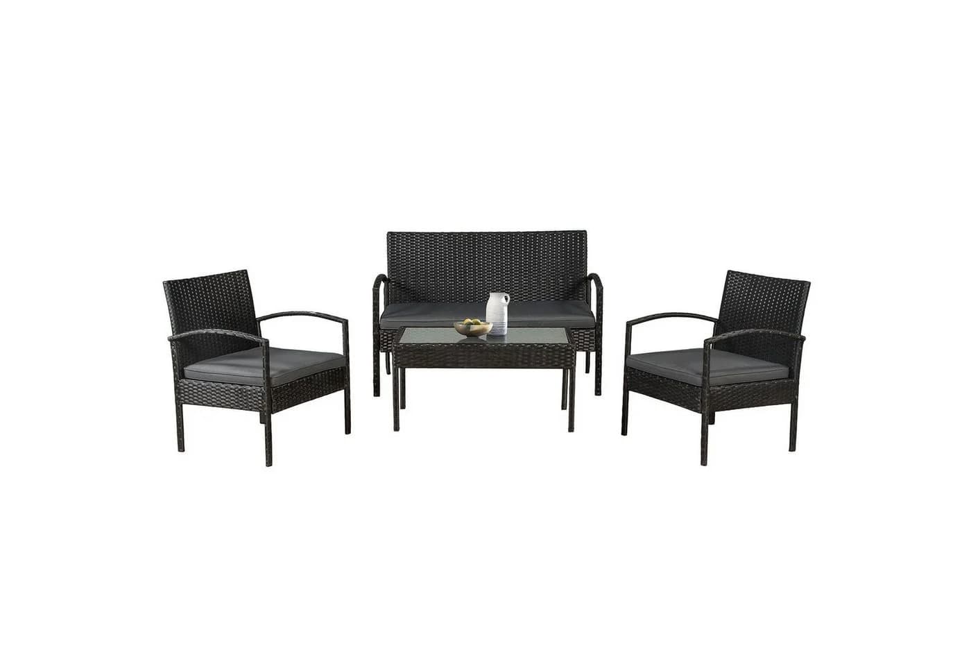 Juskys Gartenlounge-Set Trinidad 4-tlg. Schwarz/Grau Polyrattan - Bild 3