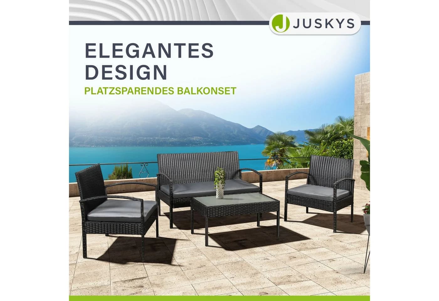 Juskys Gartenlounge-Set Trinidad 4-tlg. Schwarz/Grau Polyrattan - Bild 5