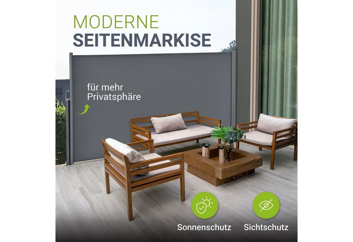 Juskys Seitenmarkise Dubai 300x190 cm ausziehbar blickdicht anthrazit - Bild 2