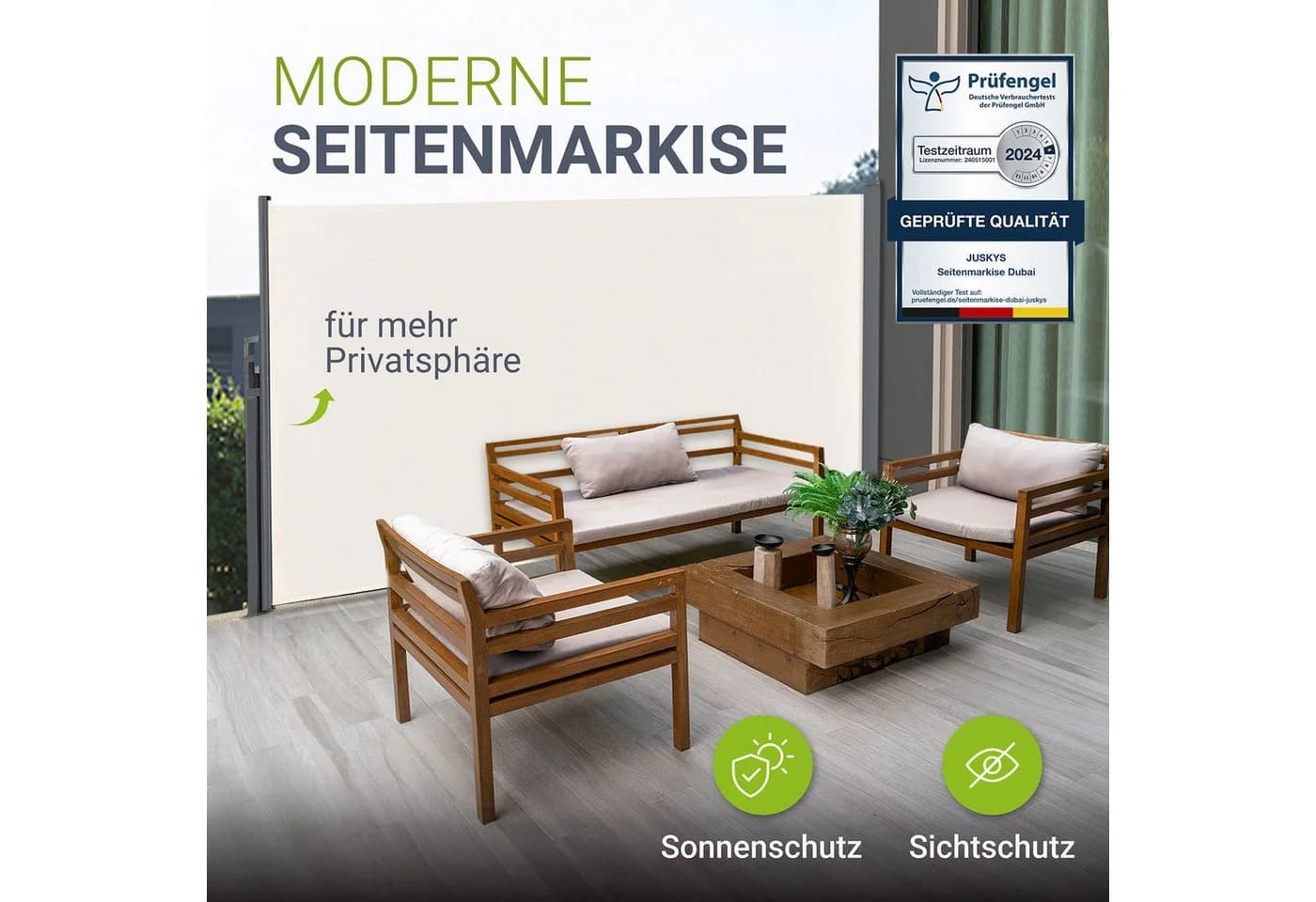 Juskys Seitenmarkise Dubai Beige Ausziehbar - Bild 2