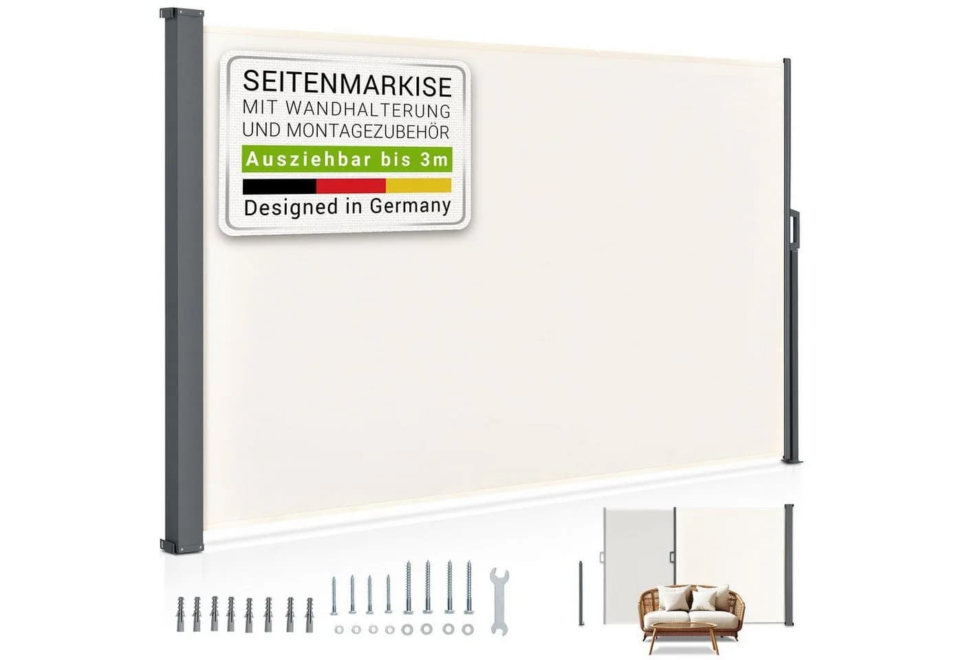 Juskys Seitenmarkise Dubai Beige Ausziehbar - Bild 3