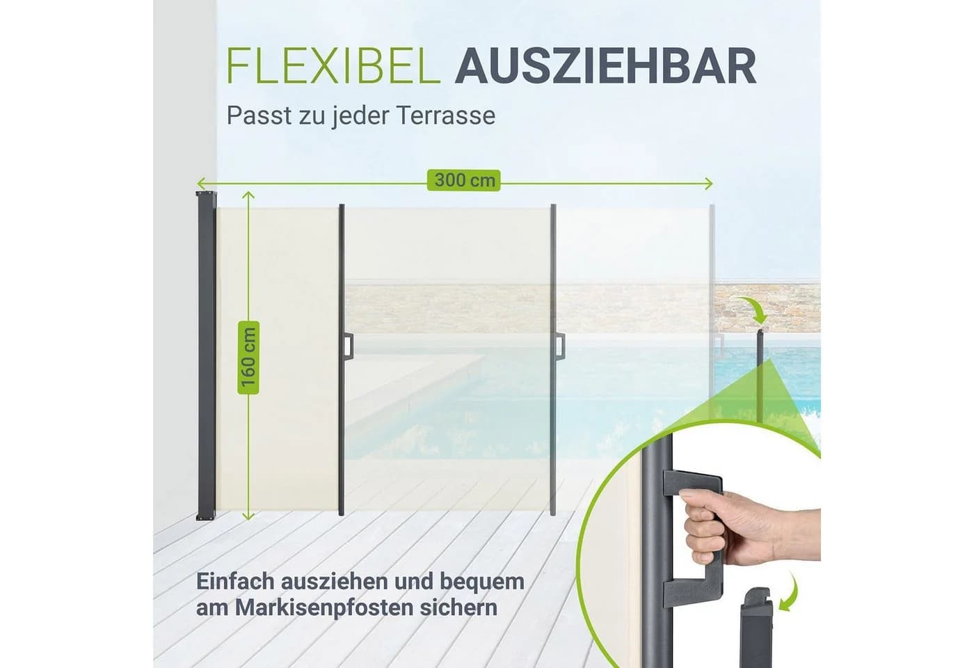 Juskys Seitenmarkise Dubai Beige Ausziehbar - Bild 4
