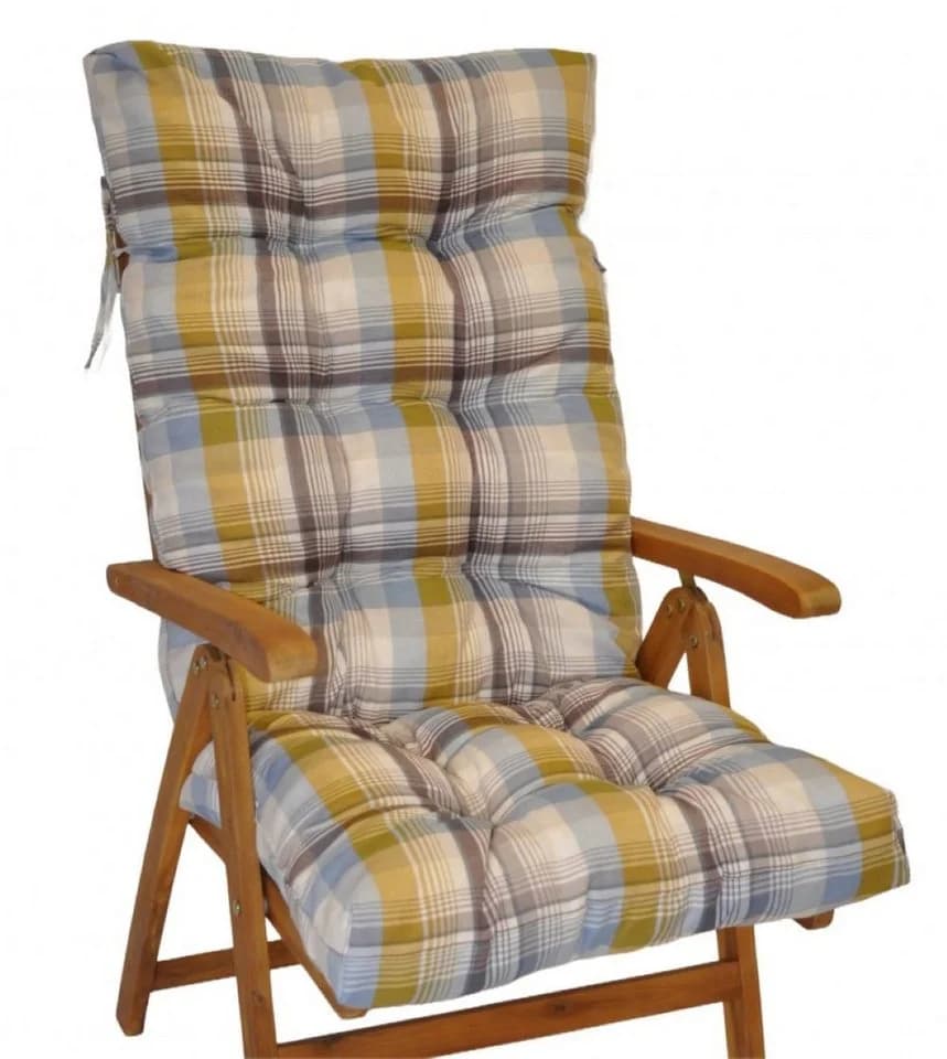 Rattani Hochlehnerauflage Sylva 120x50 cm Karo Gelb/Grau - Bild 2