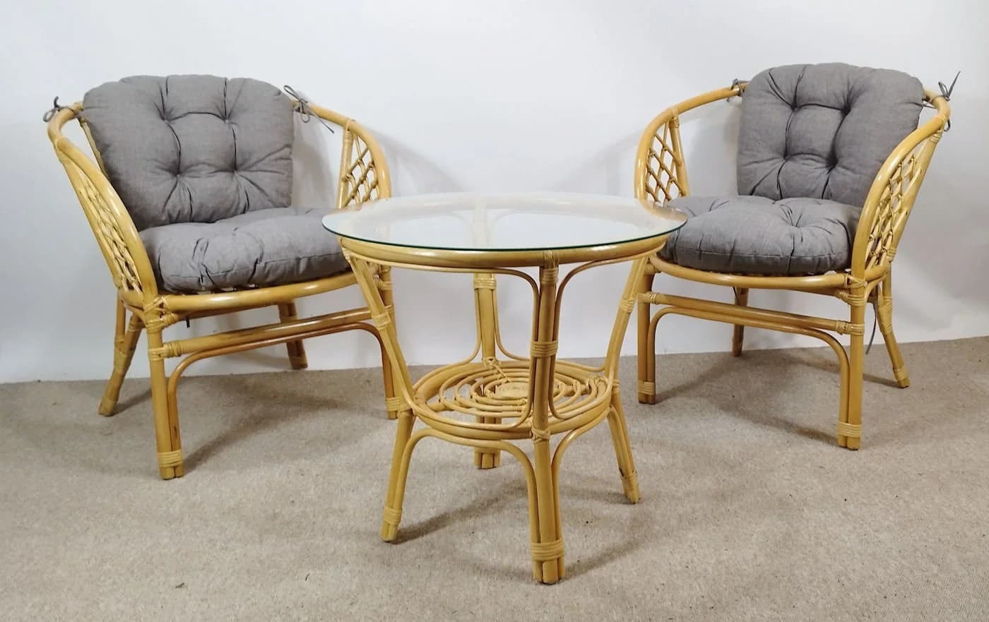 Rattani Rattangarnitur Bahama Set 2 Sessel Tisch Glasplatte Honig Grau - Bild 2