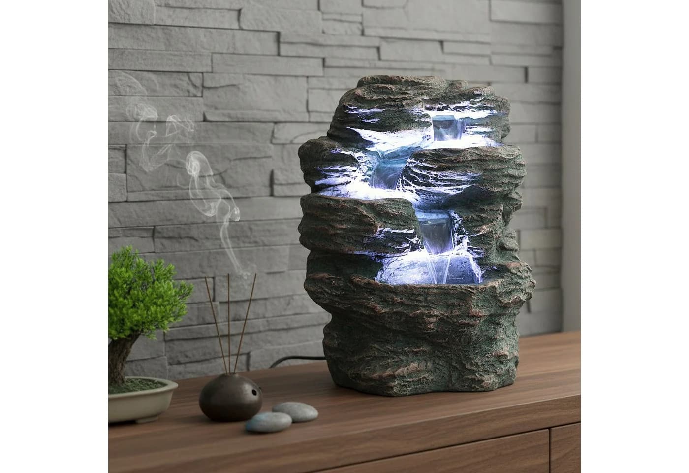 Arnusa Zimmerbrunnen Niagara mit LED-Beleuchtung und Wasserpumpe